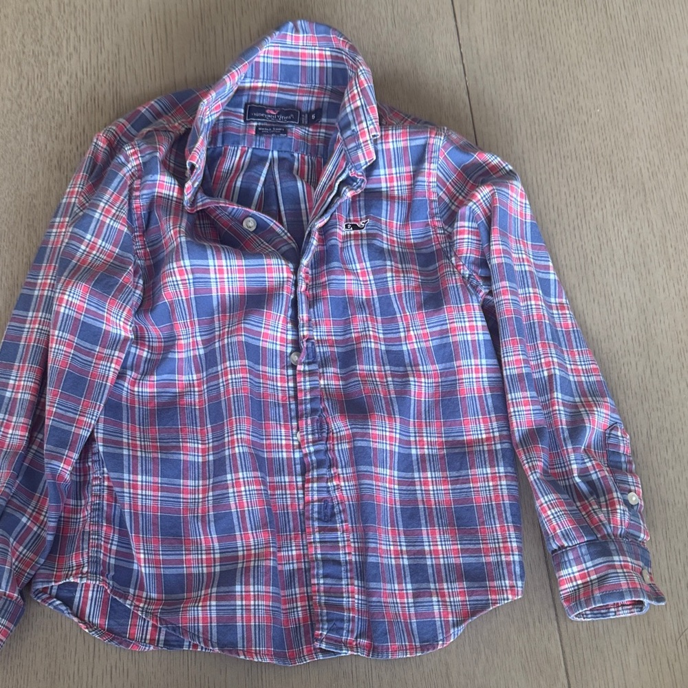 Boys Plaid vineyard vine button down Shirt - Red and Blue